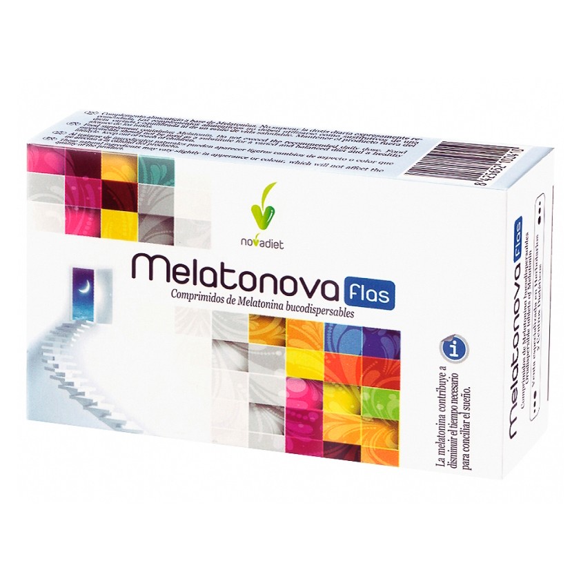 NovaDiet Melatonova Flas para el sueño 30 comprimidos bucodispersables.