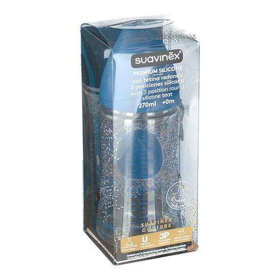 Suavinex Biberón premium silicona tetina 3 posiciones 270ml