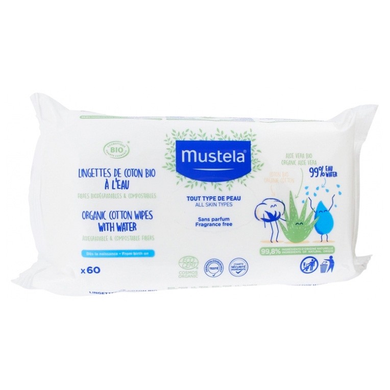 Mustela toallitas de agua de algodón bio 60u