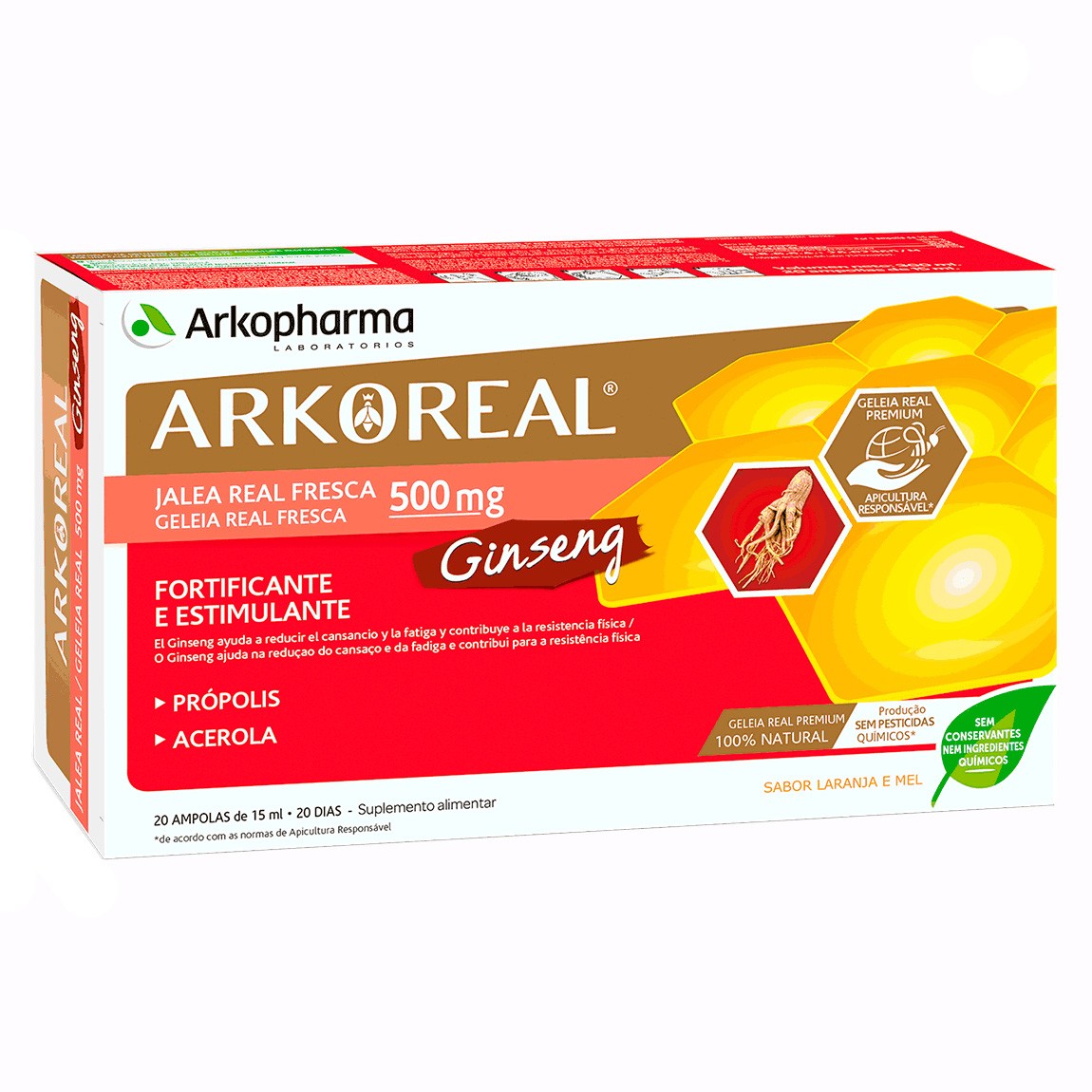 Arkopharma Arkoreal jalea real energía con ginseng sin azúcares 20 ampollas